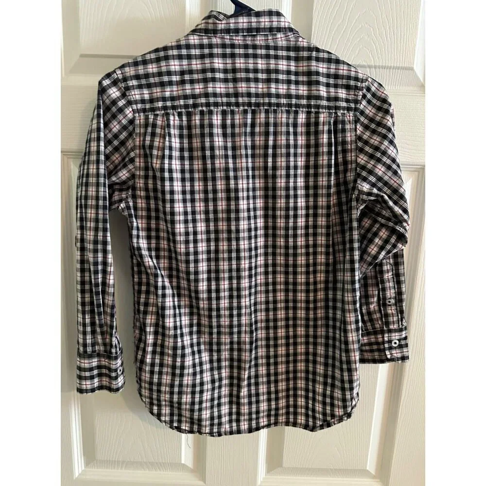Old Navy Black Gray and Red Plaid Collared Button Down Shirt Youth M